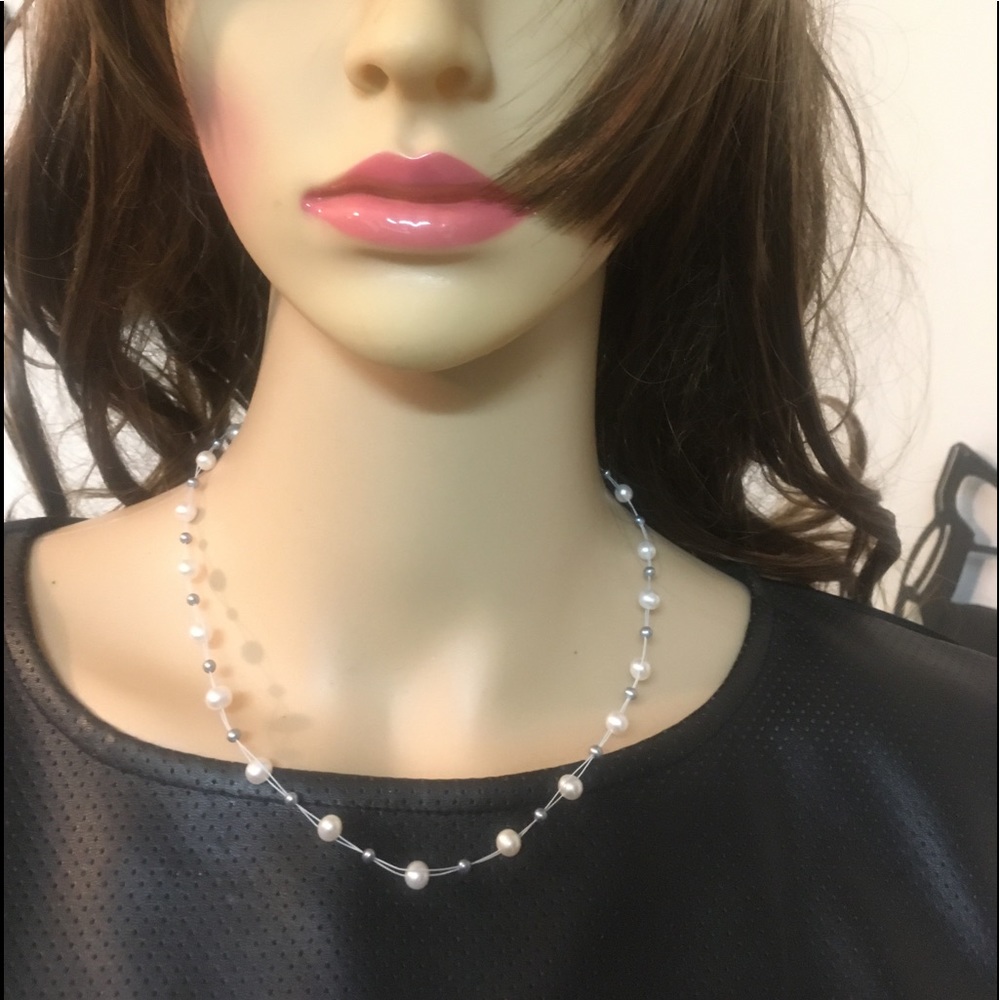 Tahitian Cream & Silver Double Loop Strand 17.5” - image 3